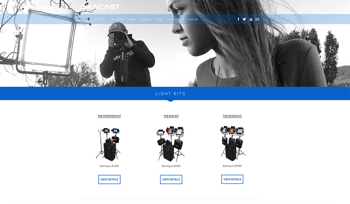 A screenshot Dracast wwebpage of Light Kits