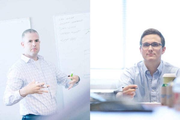 A side by side image of two men working