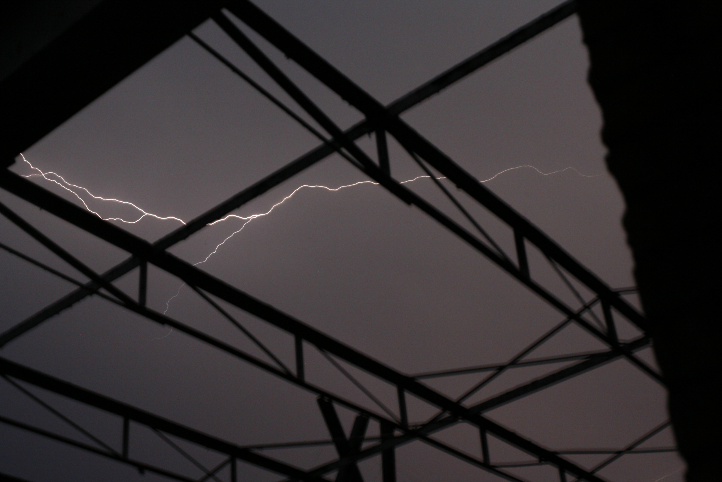 A lightning bolt striking at night