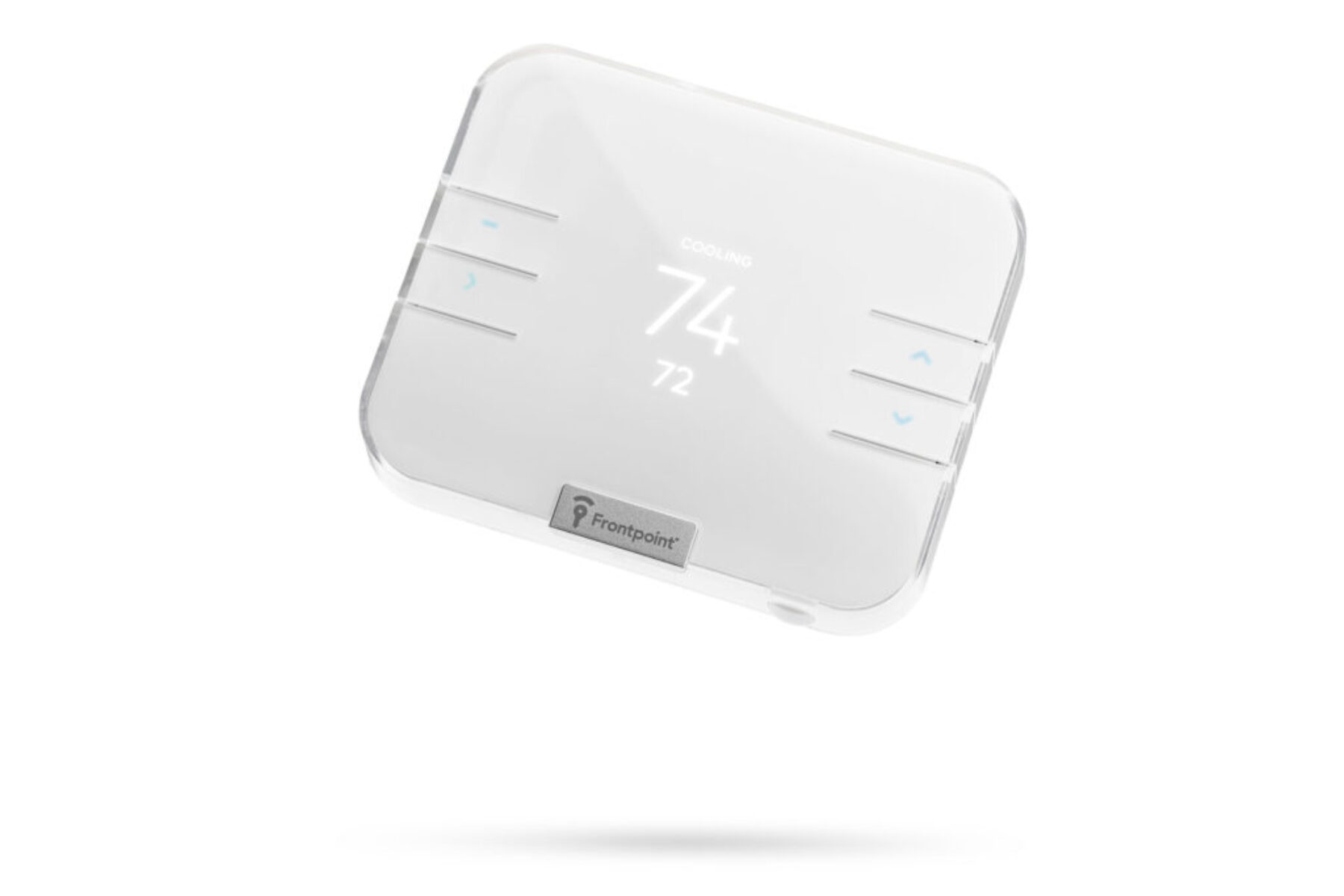 Smart home thermostat with digital temperature display.