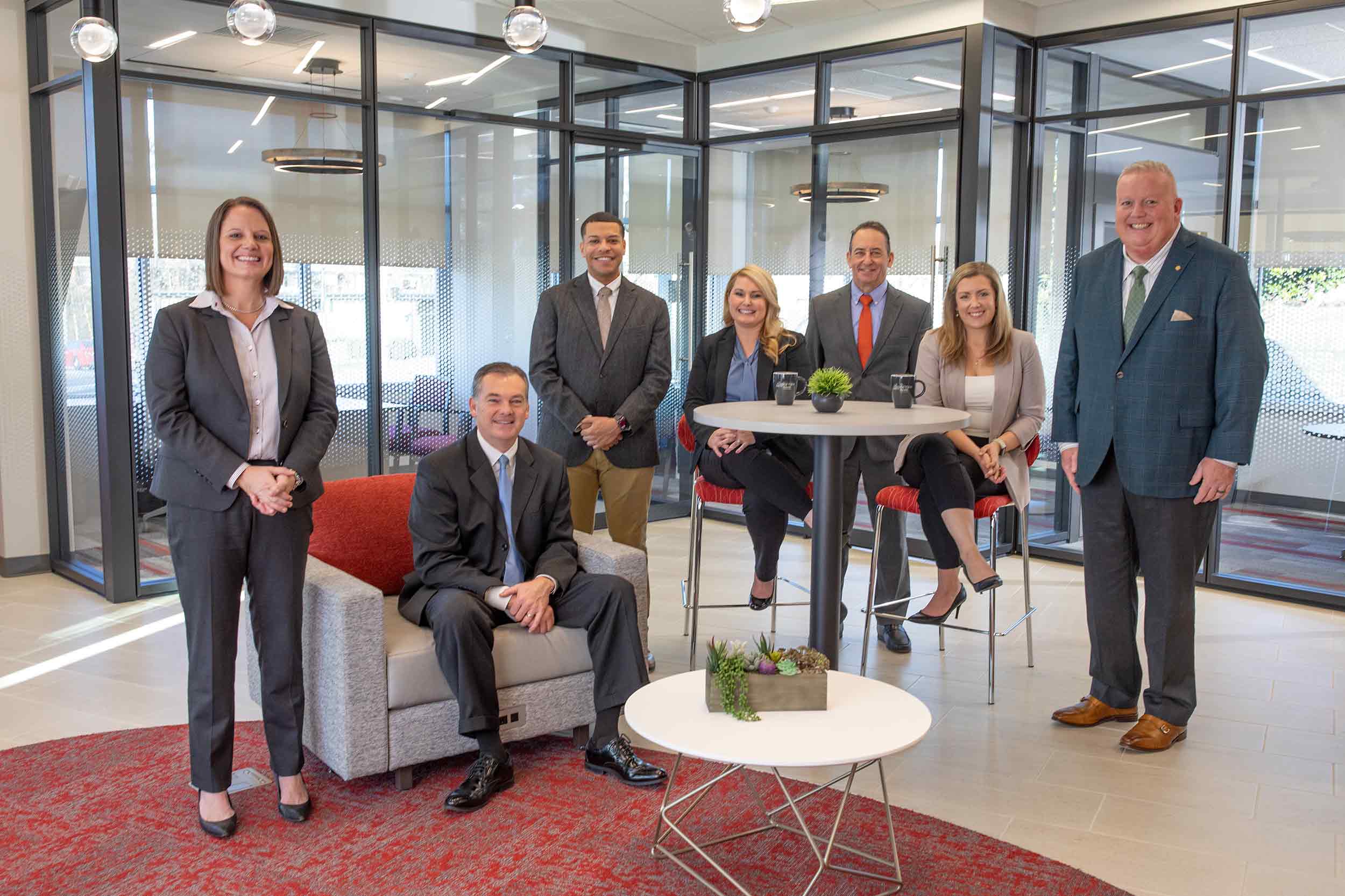 Ridge View Bank leadership team photographed inside a modern Virginia office.